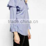 Runwaylover EY2388B 2017 New Style Ladies Fashion Falbala Stripe Blouse thumbnail-1