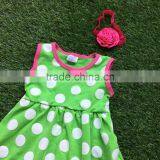 2016 New Baby Girls Dress Boutique Dress Green White Polka Dot Dress Ruffle Dress With Headband thumbnail-5