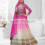 White Pink Shaded Color on Rich Embroidery Heavy Design at Neck and Border Long Anarkali Designer Semi Stitch Salwar Kameez thumbnail-1