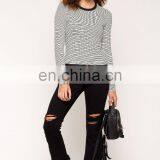 2017 New Fashion Custom Wholesale Long Sleeve Striped t Shirt for Women thumbnail-2