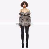 Amigo 2017 New Design British Style Checker Printed Strap Falbala Sleeve Mini Casual Jumpsuits for Women Out Wear thumbnail-1