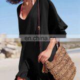 Bamboo Cotton Cover Up Sexy White V Neck Beach Dress Robe de Plage Sarong Beach Poncho Beachwear Coverups Saida de Praia thumbnail-1