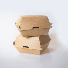 Food Grade Kraft Paper Burger Box Custom Logo Convenient Carried Fast Food Hamburger Boxes for Restaurant thumbnail-1