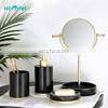 4 Piece Ceramic Bathroom Sets Toilet Brush Holder Soap Dispenser Tumbler Soap Dish With Glaze and Golden Base thumbnail-3