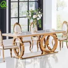 Event Luxury Gold Frame Marble Top Event Dining Table Set For Banquet Wedding Decoration thumbnail-2