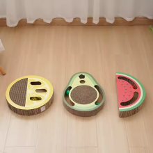Meow Love Fruit Shape Pattern Corrugated Cat Scraper Cardboard With Toy Exercise Break thumbnail-3