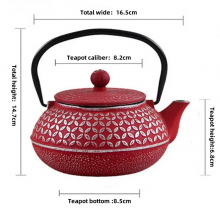 Chinese Factory Price 600ml Vintage Red Four-leaf Clover Pattern Gold Exquisite Cast Iron Tea Kettle Pot Boiling Water Teapot thumbnail-2