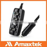 Amaxtek 2015 Newest Design 4 Port Female USB Socket Car Charger with Cable & Individual Switch & LED Light