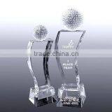 Customized Logo Design Wave Shape Crystal Trophy Award With Golf Ball on Top