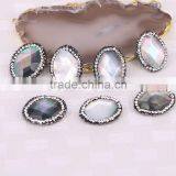 Natural Rainbow Shell Connector Spacer Beads Crystal Paved Oval Shape Gem Jewelry Shell Beads thumbnail-5