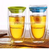 Drinkware Type Heat Resistant Double wall Borosilicate Glass Cup With Filter And Glass Lid Stockage.