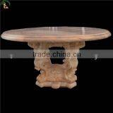 Hand Carved Marble Round Table Top and Base for Garden