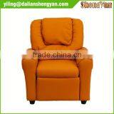 Contemporary Orange Vinyl Kids Recliner With Cup Holder and Headrest thumbnail-1