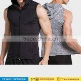 Sleeveless quick dry hooded running sweatshirts jogging basketball sports t-shirt muscle tee gym clothing for men