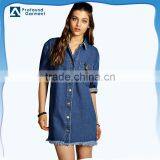 Ladies Trendy Fringe Hem Denim Shirt Dress Pattern thumbnail-1