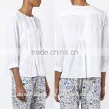 High Quality Ladies Fancy White Pleated Blouse Fashion Design thumbnail-6