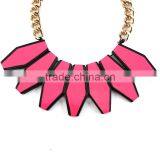 2016 Europe and the United States Multiple Hot Pink Color Arcylic Geometric Pendant Necklace thumbnail-4