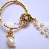 BIG HOOP NATH Press NOSE RING GOLD PLATED POLKI PEARL thumbnail-2