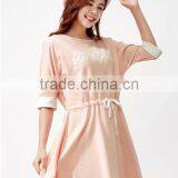 Women Sweet Pink Knitting Piece Before Printing the Waist Rope Bat Sleeve Dress thumbnail-1