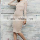 Fashion Knitted Long Sleeve Bodycon Dress Women Vintage Christmas Winter Elegant Sweater Dress Khaki Midi Dresses Chic 2017 thumbnail-4