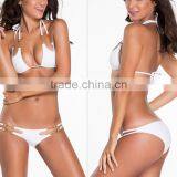 M863 Dingyang Fashion Sexy White Halter Metal Joint Split Bikini Swimwear thumbnail-3