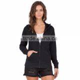 Urban Style Plain Black Washed Zip Up Fleece Hoodies for Woman thumbnail-1