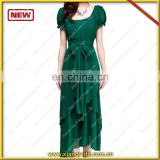 2 layers emerald green silk dress evening dress with fashion belt