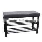 Customized Black PVC Leather Luxury Shoe Rack Rectangle Long Double Size Beach With Metal Frame thumbnail-7