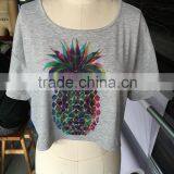 hot sales ladies printed crop top t shirt