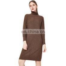 Women Long Sleeve Casual Turtle Neck Wool Cashmere Knit Dress Sweater thumbnail-4