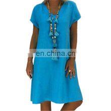 Custom LOGO Women Summer T-shirt Dresses Casual Loose Swing Flare Short Sleeve Beach V-neck Plus Size Tank Tops Dress S-5XL thumbnail-4