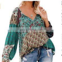 Wholesale Top Fashion High Color Clothing Elegant Lace Polka Dots Fashion Lantern Sleeve Round Collar Shirt
