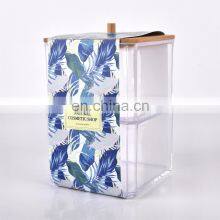 Multifunction Clear Transparent Plastic Cotton Pad Holder Cotton Swab Holder With Bamboo Lid thumbnail-2