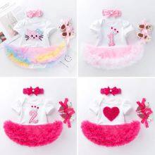 New Arrive Newborn Baby Girl Romper Jumpsuit+ Hair Accessories+Tutu Dress 3pcs Sets Party Birthday Tutu Dress Baby Girls Romper thumbnail-2