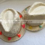 summer straw handmade fedora hat with tassels to decorate for girl