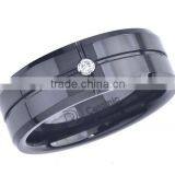 Black Ceramic Ring Men's Diamond Accent Band thumbnail-1