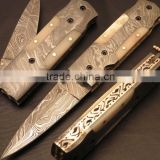 udk f21" custom handmade Damascus pocket knife / folding knife with full Damascus steel and bone handle