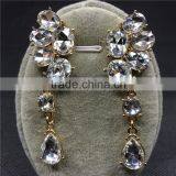 Fashion Crystal Leaf Long Stud Earrings Luxury Brand Vintage Earrings For Women thumbnail-3