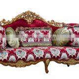 New Design European Living Room Solid Wood Hand Carving Red Flower Pattern Fabric Sofa Set thumbnail-1