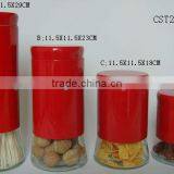 Red Transparent Metal Coating Cylinder Glass Mason Jar thumbnail-1