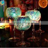 Luxury Candles Brands Mosaic Goblet Long Stem Glass Candlestick Holders for Wholesales