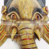 Hand Crafted Wooden Mask of Hindu Lord Ganesh Wall Hanging Made In Nepal thumbnail-2