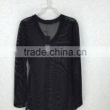 Original Design Lady V-neck Sheer Blouse Long Sleeve Black Mesh Fabric Blouse thumbnail-4