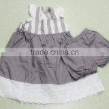 Fashion Summer Children Girls Ruffle Short Set Plain White Top Stripe Shorts Kids Boutique Clothing Outfits thumbnail-2