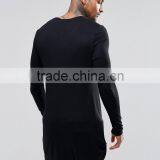 Super Long Line t Shirt Plain Black Slim Fit t Shirt Custom Logo t Shirt thumbnail-2