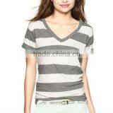 Greymelange White Striped V Neck Womens t Shirt