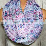 Infinity Scarf for Women, Boho Spring Summer, Blue, Pink, White, Women's, Teen Gifts, Bohemian Viscose Fabric Circle Loop Scarve