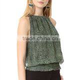 2017 OEM Women Breezy Elastic Round Neckline Leopard Blouse thumbnail-3