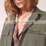 COOL Style GOLD-TONE Rivet Long Sleeves and Shirt Collar Ladies Jacket thumbnail-5
