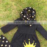 Fall/winter Scarf OUTFITS Baby Clothes Girls Boutique Clothing Kidsblack Gold Dot Crown Top Sets Girls Pant Sets thumbnail-3